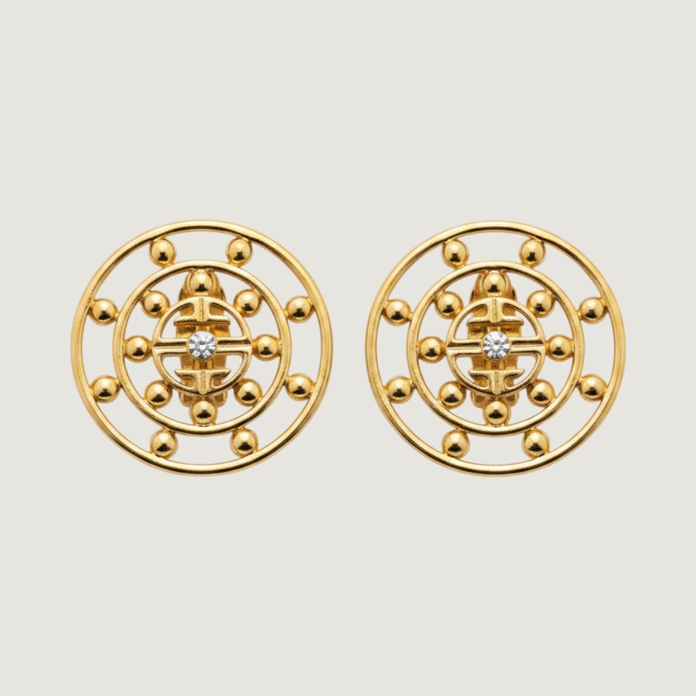 Vintage Givenchy Medallion Clip On Earrings Gold Tone 1980s Statement